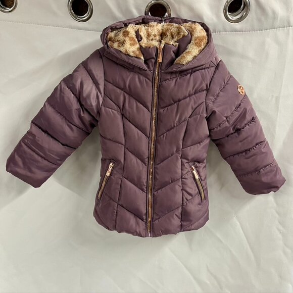 Kensie Girl Mauve Purple Faux Fur Giraffe Lined Winter Hooded Coat Toddler Girl - Picture 1 of 6